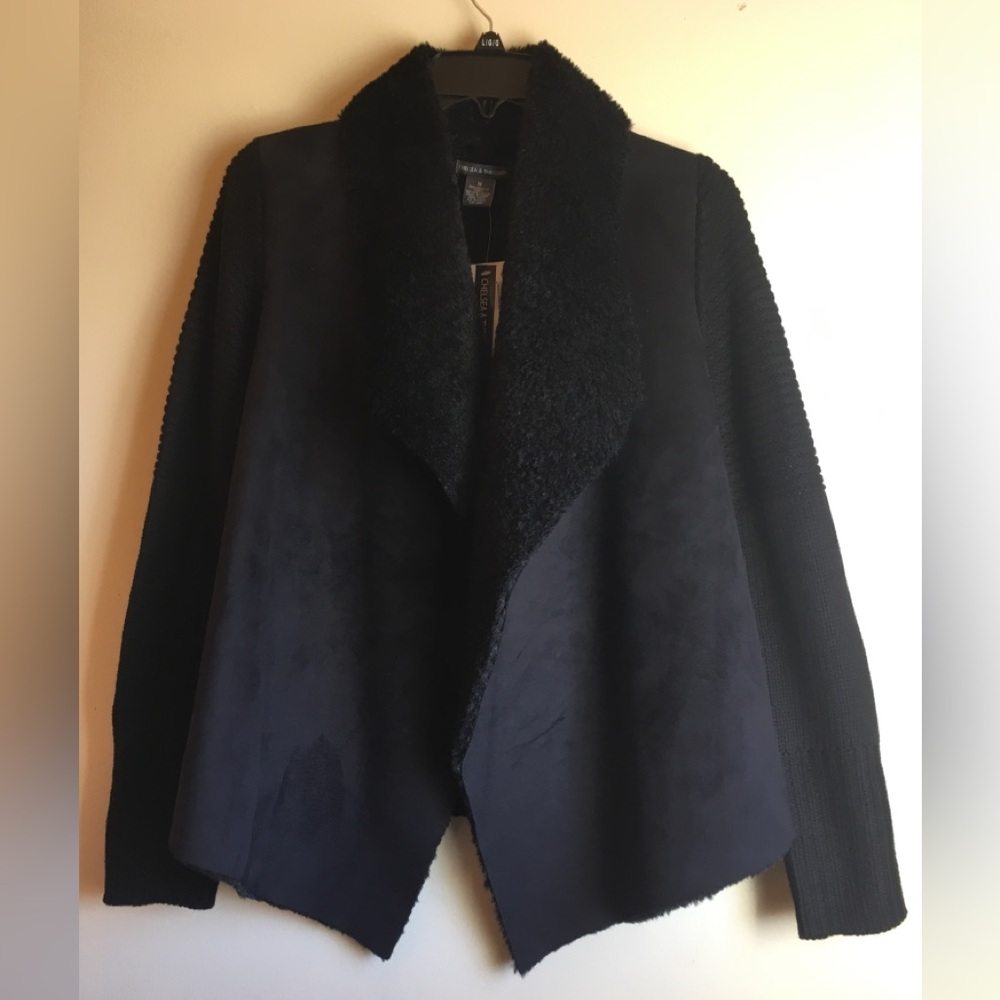 Elegant Black Faux Suede Sweater Cardigan for Women